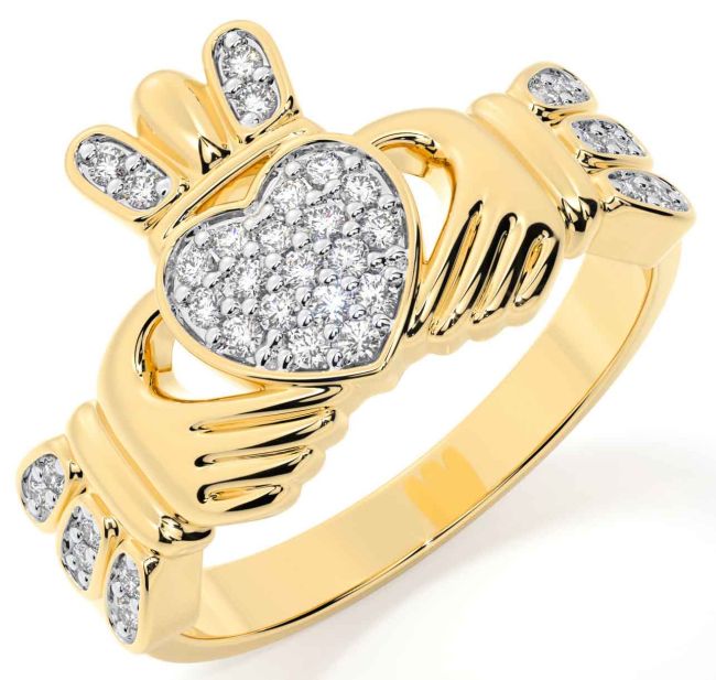 Diamond Gold Silver Claddagh Ring