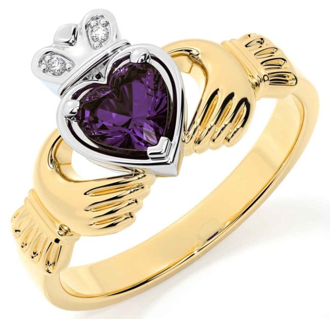 Diamond Alexandrite Gold Silver Claddagh Ring