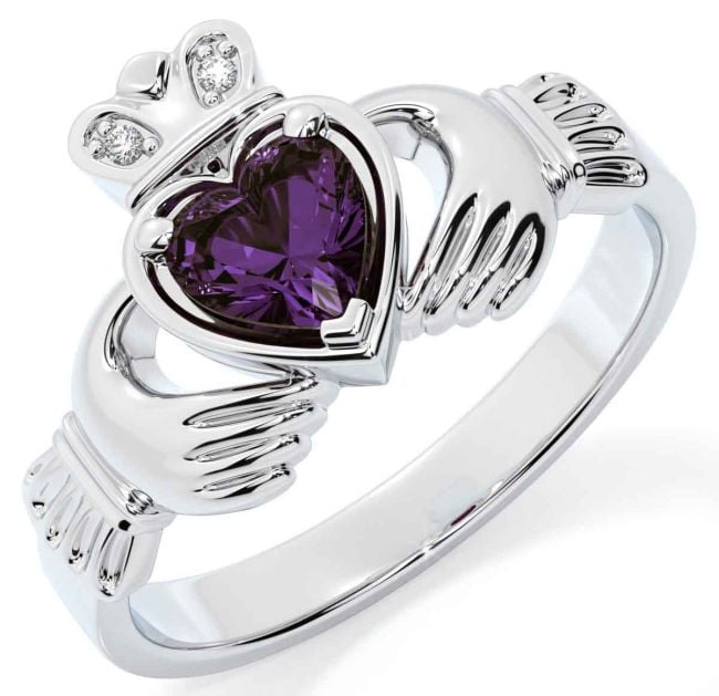 Diamond Alexandrite Silver Claddagh Ring