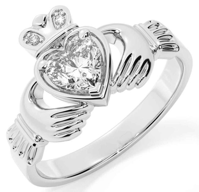 Diamond Silver Claddagh Ring