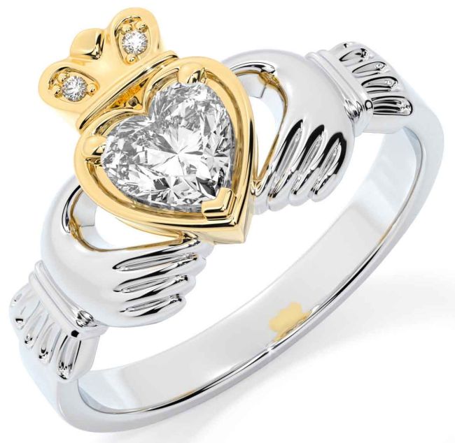 Diamond Gold Silver Claddagh Ring