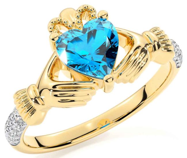 Diamond Topaz Gold Claddagh Ring