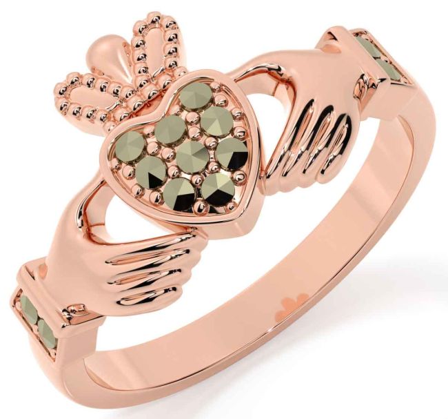 Marcasite Rose Gold Silver Claddagh Ring