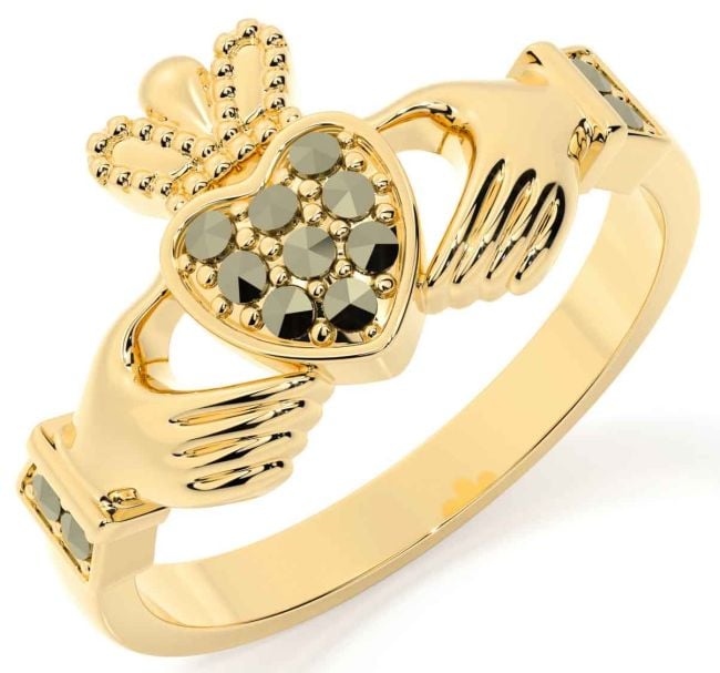 Marcasite Gold Silver Claddagh Ring