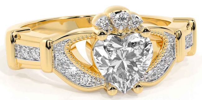 Diamond Gold Silver Claddagh Ring