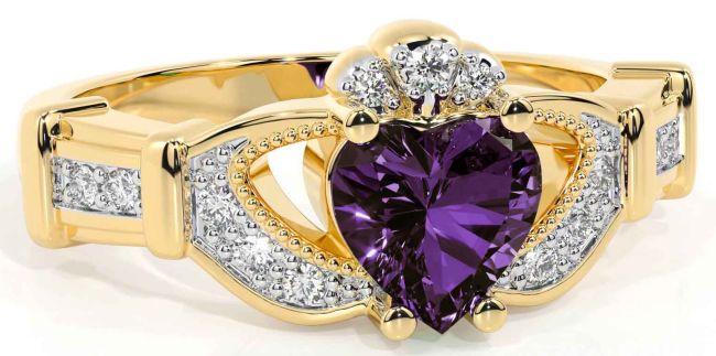 Diamond Alexandrite Gold Claddagh Ring