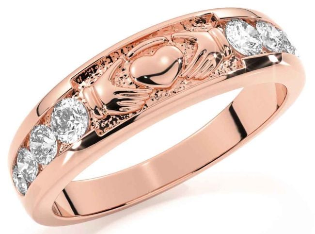 Diamond Rose Gold Silver Claddagh Ring