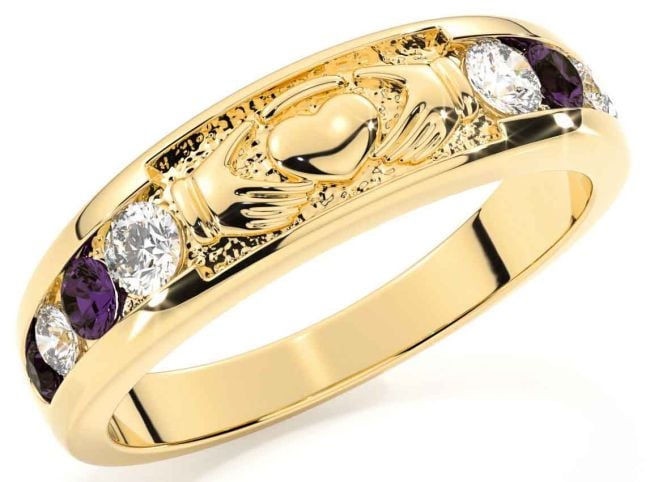 Alexandrite Gold Silver Claddagh Ring