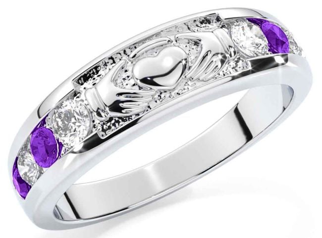 Amethyst Silver Claddagh Ring