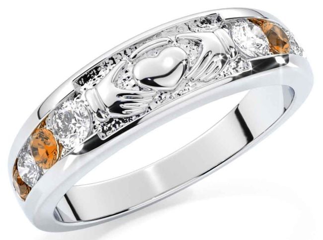 Citrine Silver Claddagh Ring