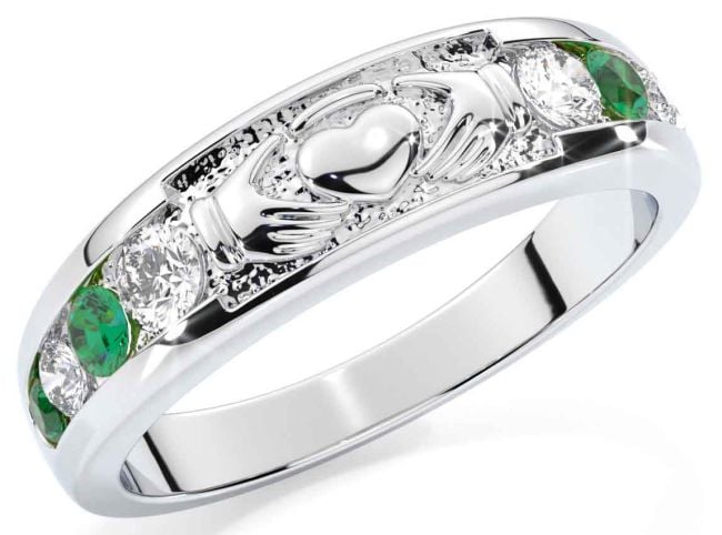 Emerald Silver Claddagh Ring