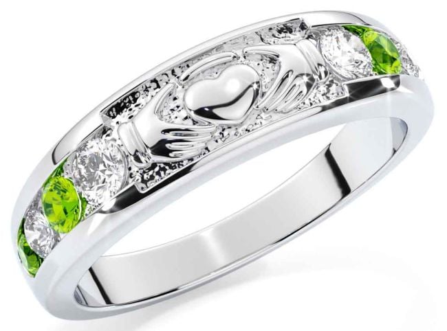 Peridot Silver Claddagh Ring