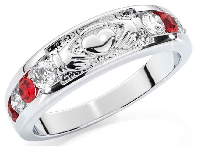 Ruby Silver Claddagh Ring