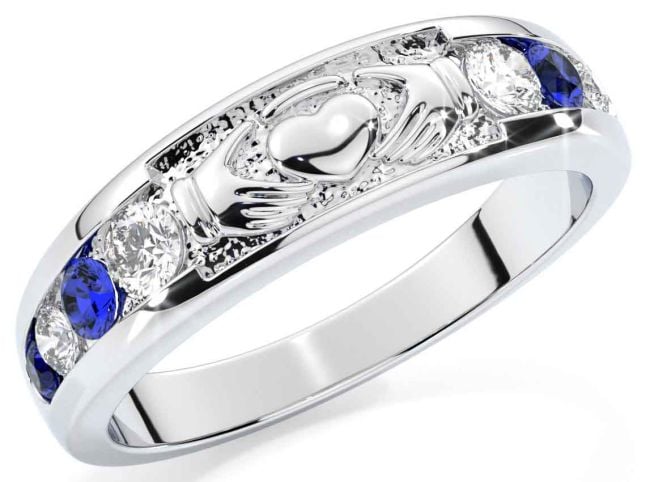 Sapphire Silver Claddagh Ring