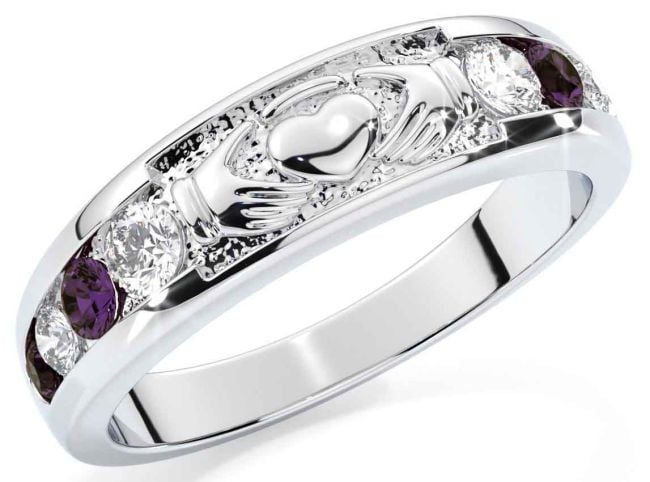 Alexandrite White Gold Claddagh Ring