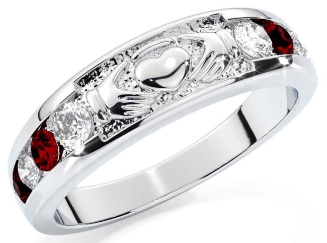 Garnet White Gold Claddagh Ring