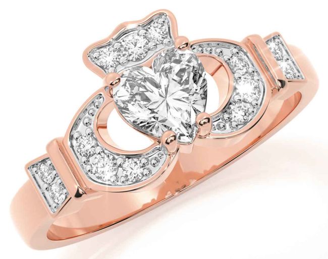 Diamond Rose Gold Silver Claddagh Ring