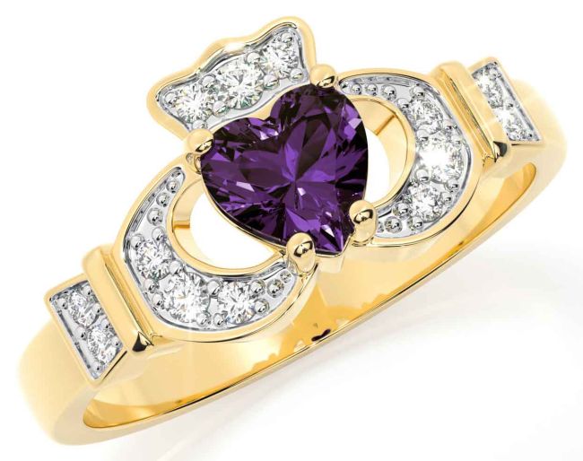 Diamond Alexandrite Gold Silver Claddagh Ring