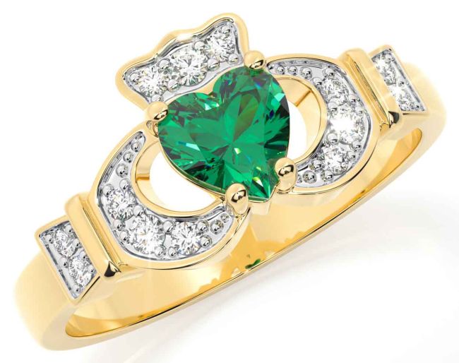 Diamond Emerald Gold Claddagh Ring