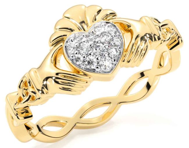 Diamond Gold Silver Claddagh Ring