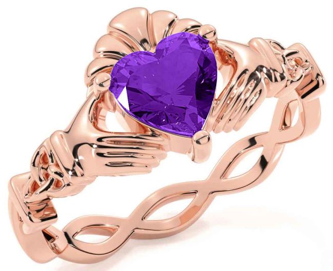 Amethyst Rose Gold Silver Claddagh Ring