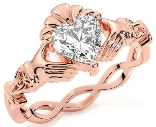 Diamond Rose Gold Silver Claddagh Ring
