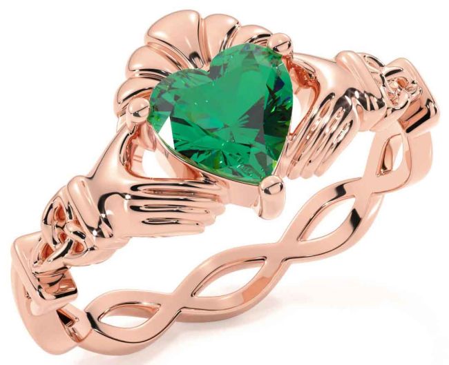 Emerald Rose Gold Silver Claddagh Ring