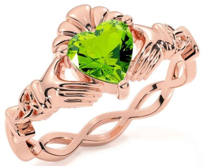 Peridot Rose Gold Silver Claddagh Ring