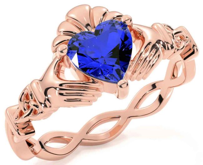 Sapphire Rose Gold Silver Claddagh Ring