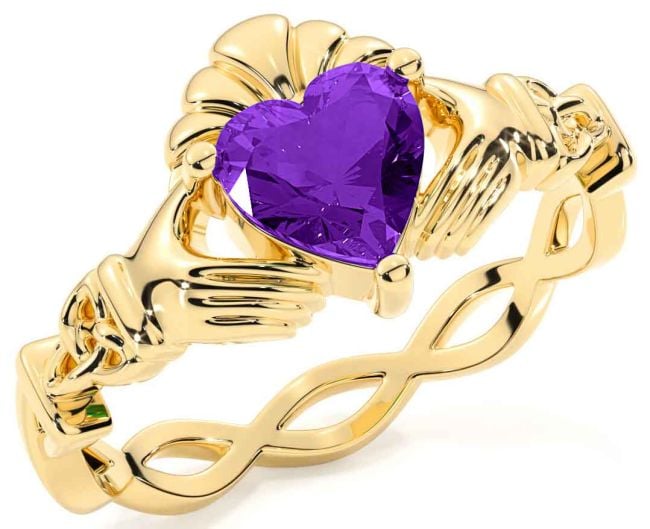 Amethyst Gold Silver Claddagh Ring