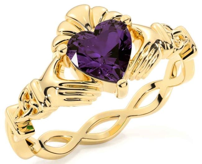 Alexandrite Gold Silver Claddagh Ring