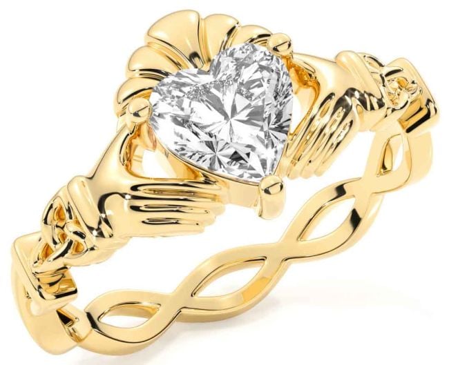 Diamond Gold Silver Claddagh Ring