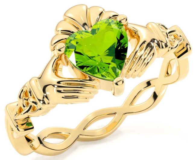 Peridot Gold Silver Claddagh Ring