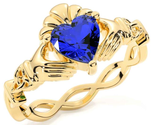 Sapphire Gold Silver Claddagh Ring