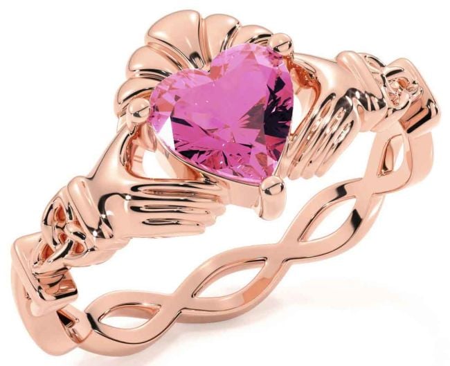 Pink Tourmaline Rose Gold Claddagh Ring