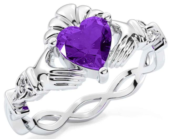 Amethyst Silver Claddagh Ring