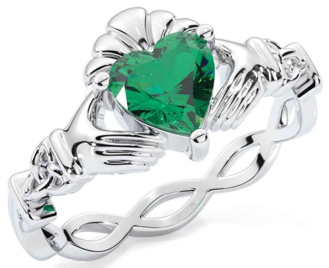 Emerald White Gold Claddagh Ring