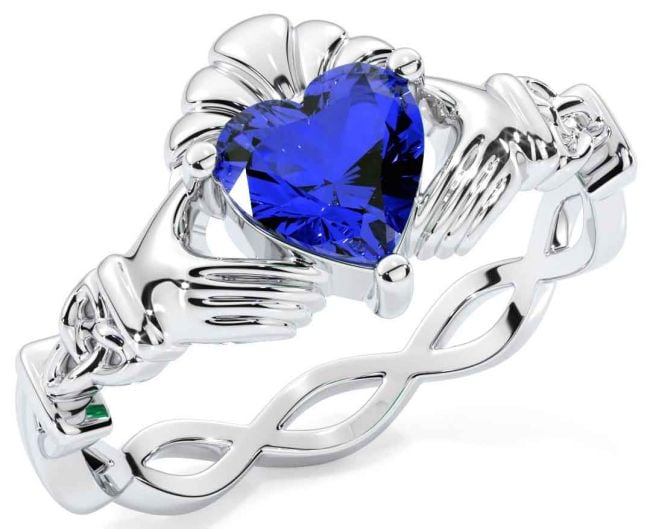 Sapphire White Gold Claddagh Ring