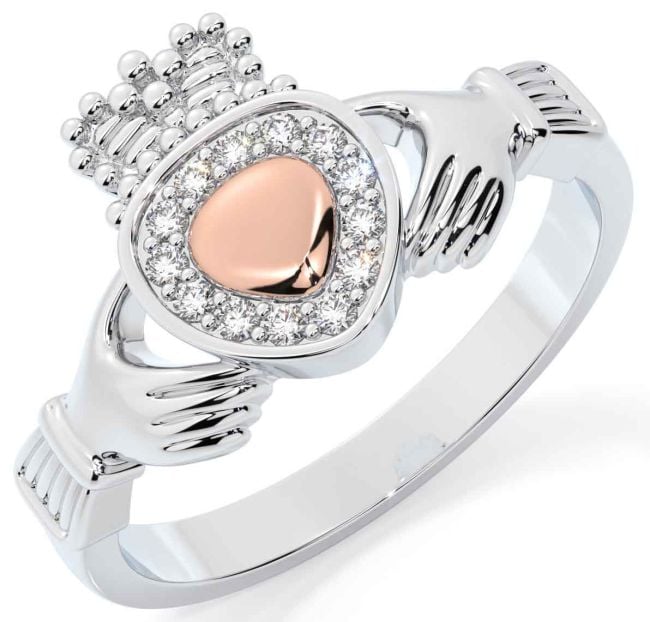 Diamond White Rose Gold Claddagh Ring