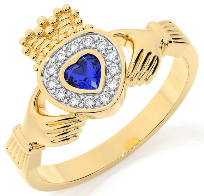 Diamond Sapphire Gold Silver Claddagh Ring