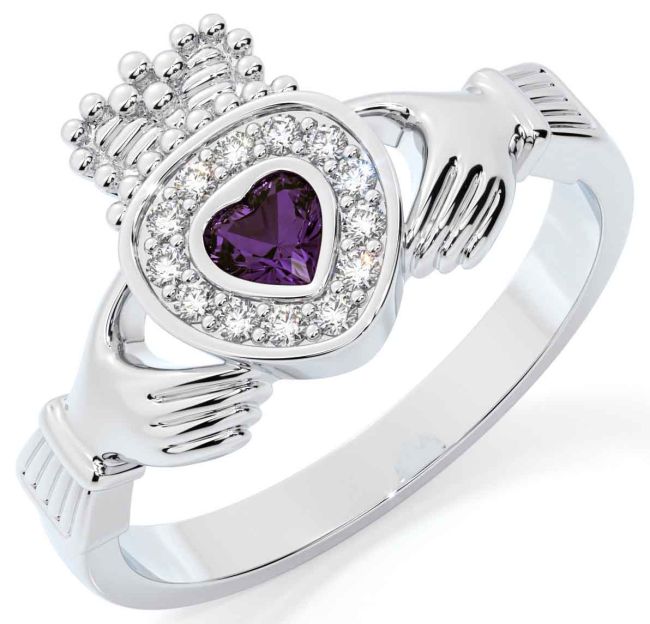 Diamond Alexandrite Silver Claddagh Ring