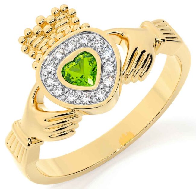 Diamante Peridoto Oro Claddagh Anillo