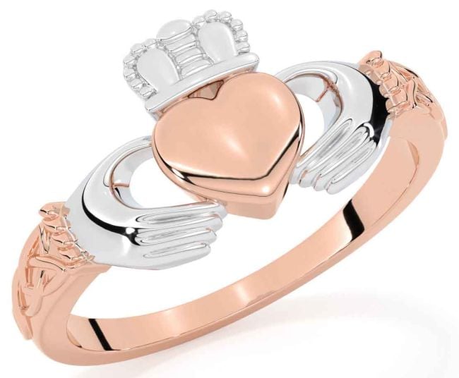 Rose Gold Silver Celtic Claddagh Ring