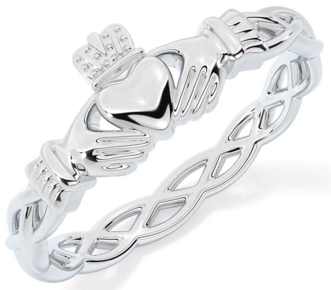 White Gold Celtic Claddagh Ring