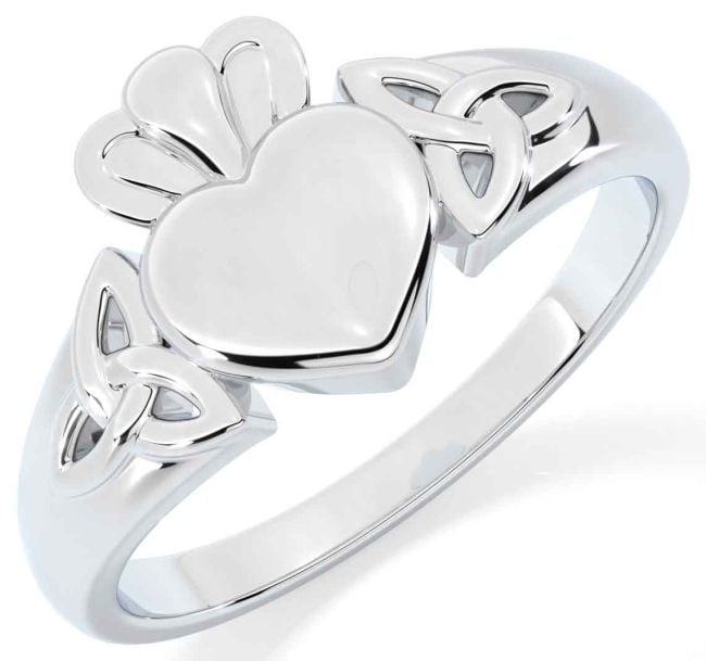 White Gold Claddagh Celtic Trinity Knot Ring