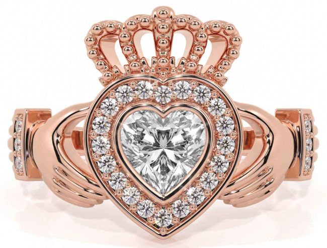 Diamond Rose Gold Silver Claddagh Ring