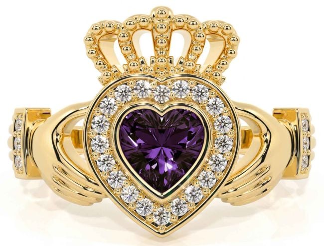 Diamond Alexandrite Gold Silver Claddagh Ring