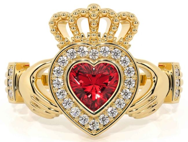 Diamond Ruby Gold Silver Claddagh Ring