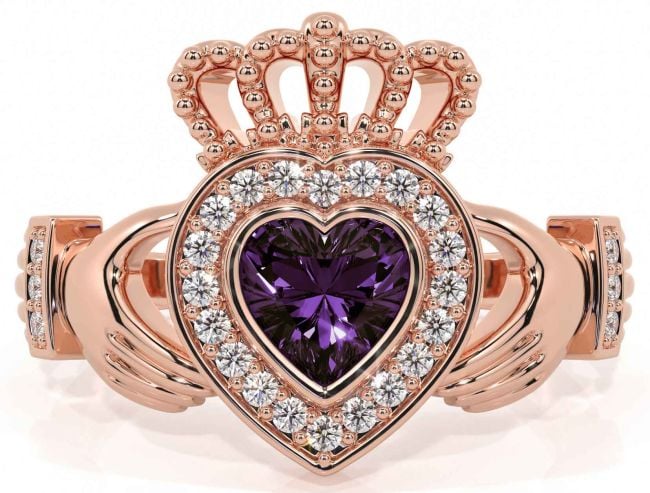 Diamond Alexandrite Rose Gold Claddagh Ring