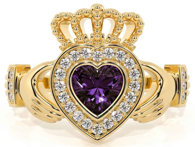 Diamond Alexandrite Gold Claddagh Ring